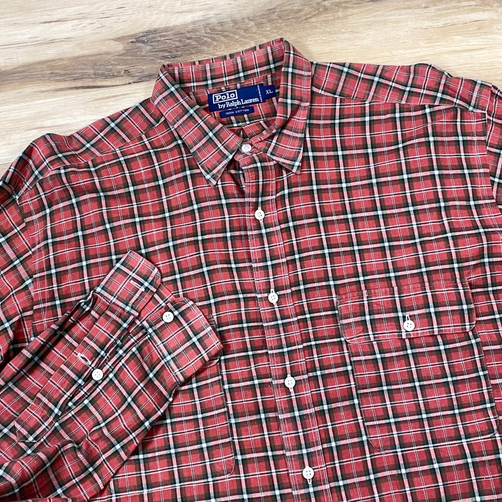 Vintage Polo Ralph Lauren Shirt Mens XL Heritage Plaid Workwear Chest Pockets